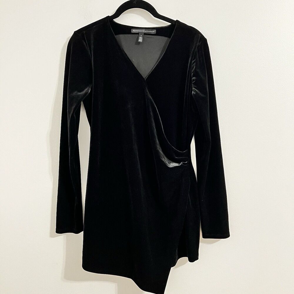 White House Black Market Velvet‎ Faux Wrap Top Size S Long Sleeve V-Neck Party